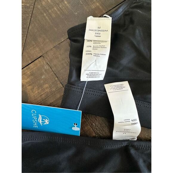 Cupshe Black One Shoulder Sheer Stripe Bikini Size Medium New - Picture 5 of 5